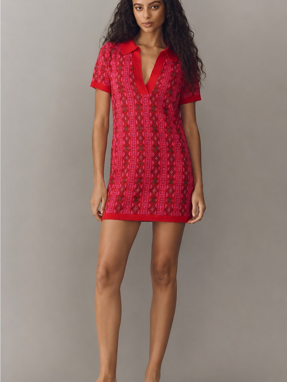 Free People Red Knit Tunic Mini Dress XS Boho Wool Blend